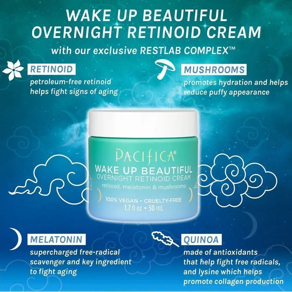 LAST 1! Pacifica Wake Up Beautiful Overnight Retinoid Cream Moisturizer NEW